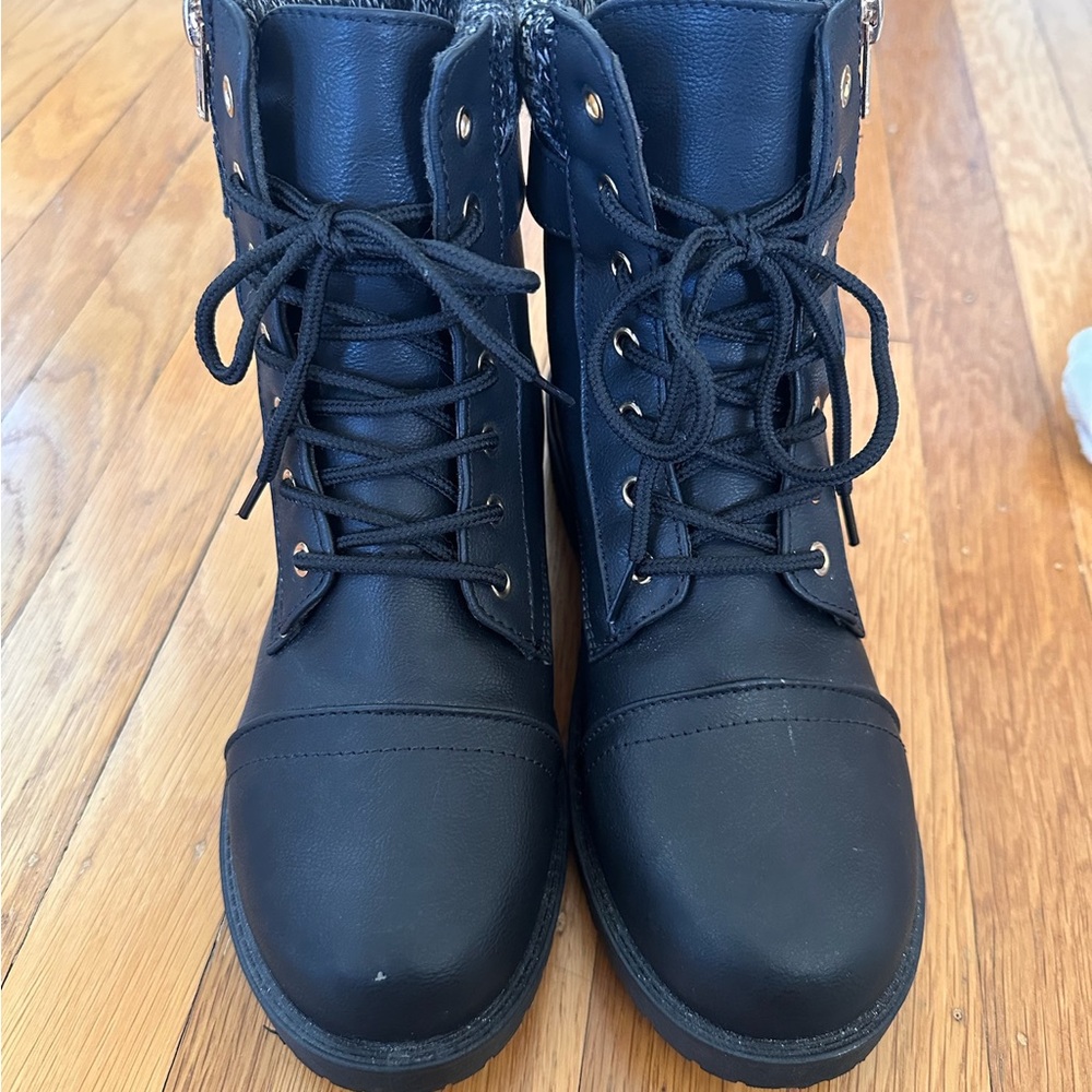 Black Lace-Up Combat Boots